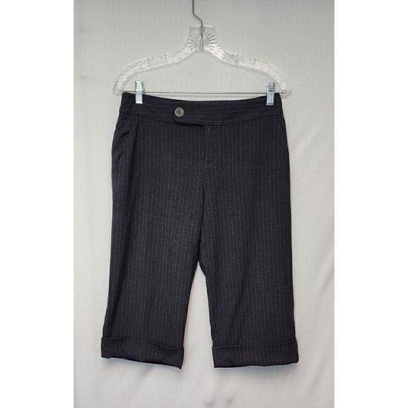 E by Eci Bermuda Cuff Hem Striped Denim Dress Pants Size 4 Color Gray/Blue - Picture 2 of 7